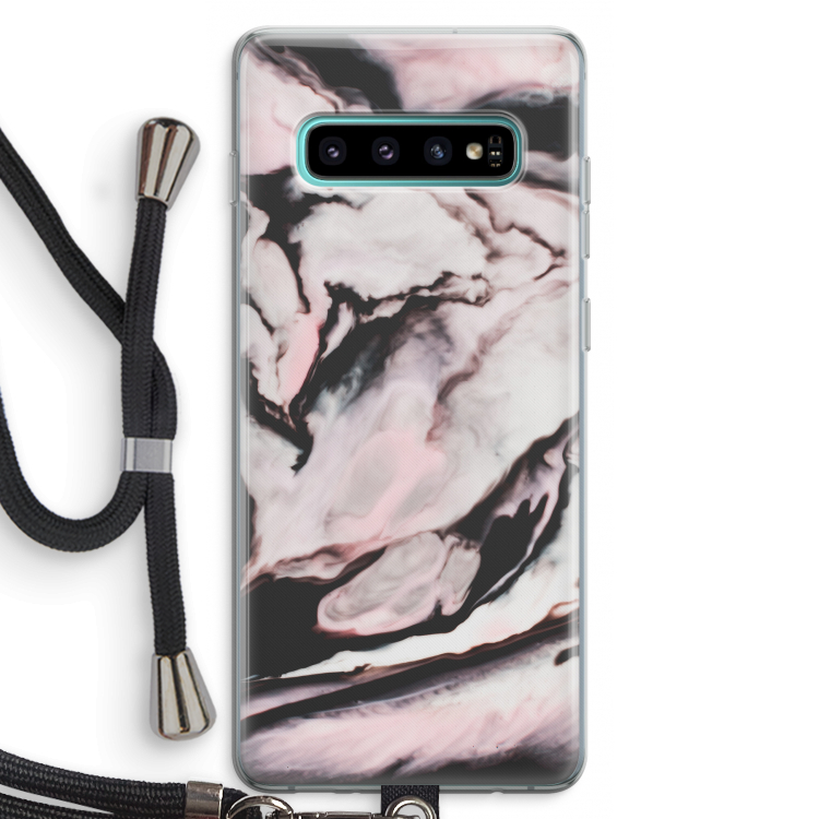 Roze stroom: Samsung Galaxy S10 Plus Transparant Hoesje met koord