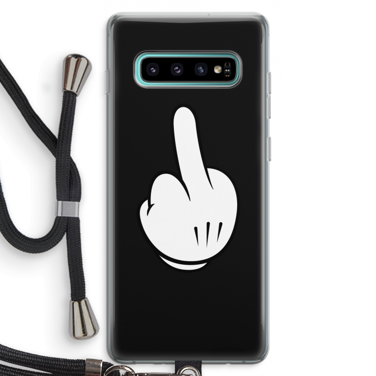 Middle finger black: Samsung Galaxy S10 Plus Transparant Hoesje met koord