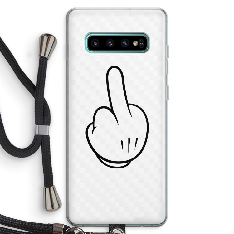 Middle finger white: Samsung Galaxy S10 Plus Transparant Hoesje met koord