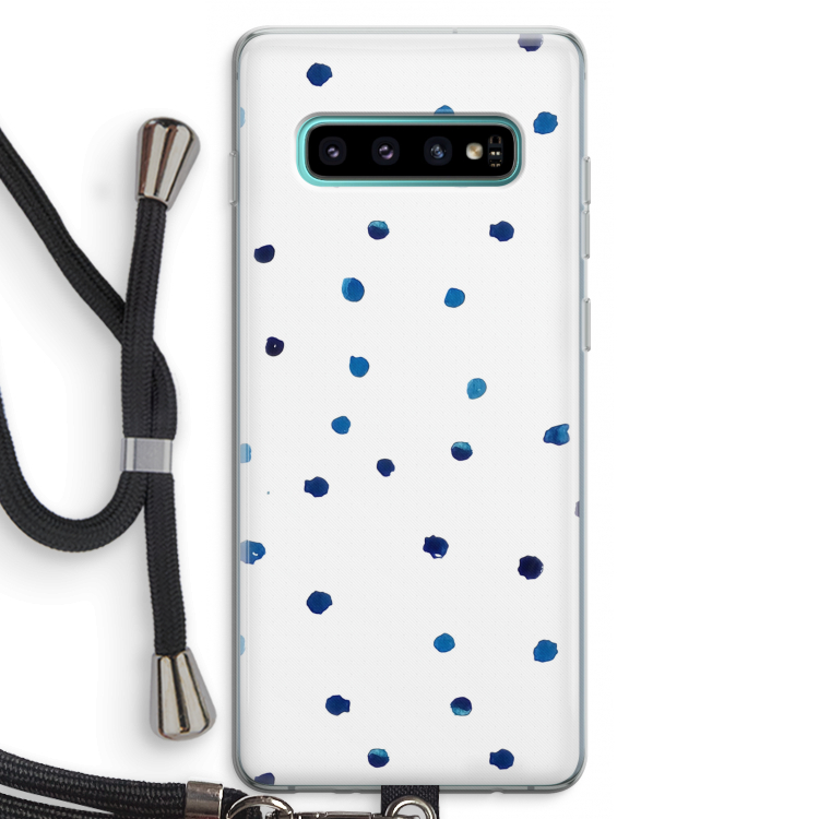 Blauwe stippen: Samsung Galaxy S10 Plus Transparant Hoesje met koord