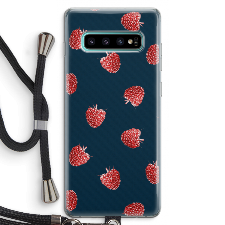 Framboosjes: Samsung Galaxy S10 Plus Transparant Hoesje met koord