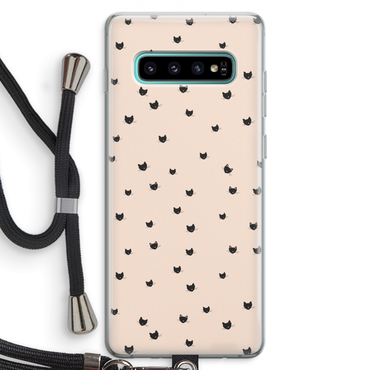 Kleine kattenkopjes: Samsung Galaxy S10 Plus Transparant Hoesje met koord
