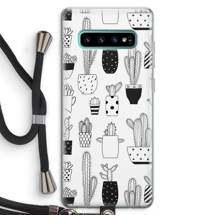 Cactusmotief: Samsung Galaxy S10 Plus Transparant Hoesje met koord