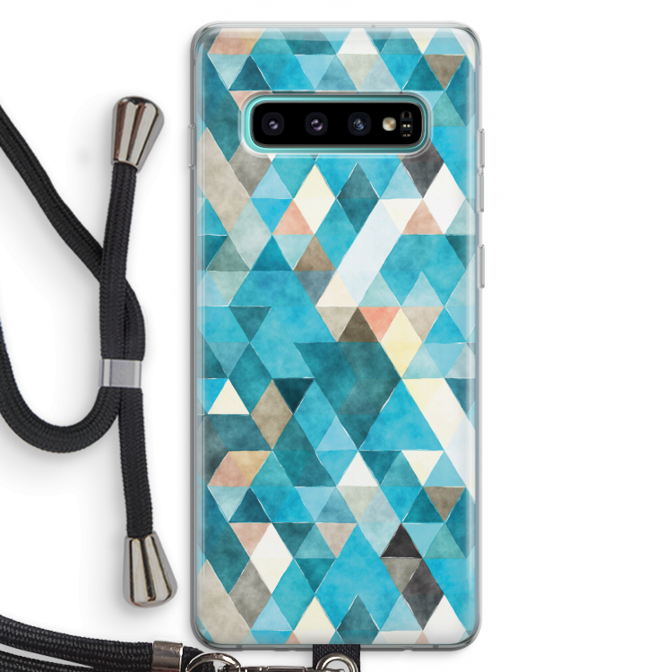 Gekleurde driehoekjes blauw: Samsung Galaxy S10 Plus Transparant Hoesje met koord