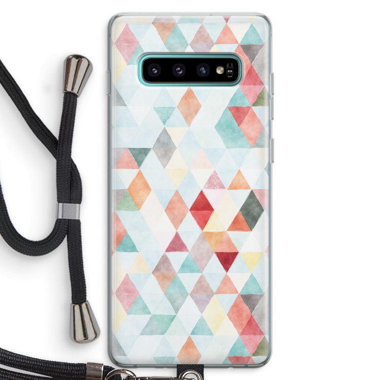 Gekleurde driehoekjes pastel: Samsung Galaxy S10 Plus Transparant Hoesje met koord