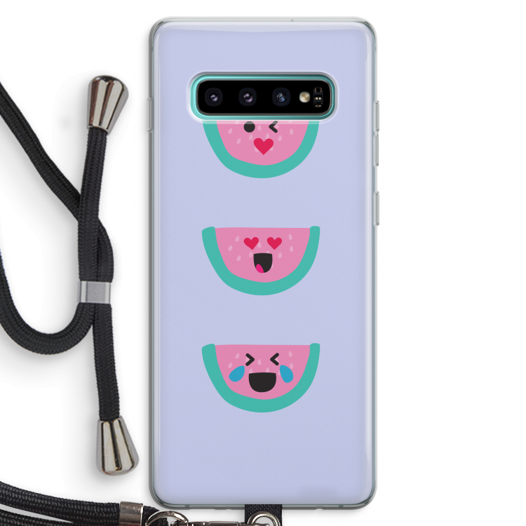 Smiley watermeloen: Samsung Galaxy S10 Plus Transparant Hoesje met koord