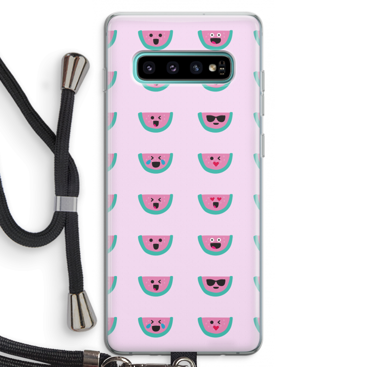 Smiley watermeloenprint: Samsung Galaxy S10 Plus Transparant Hoesje met koord
