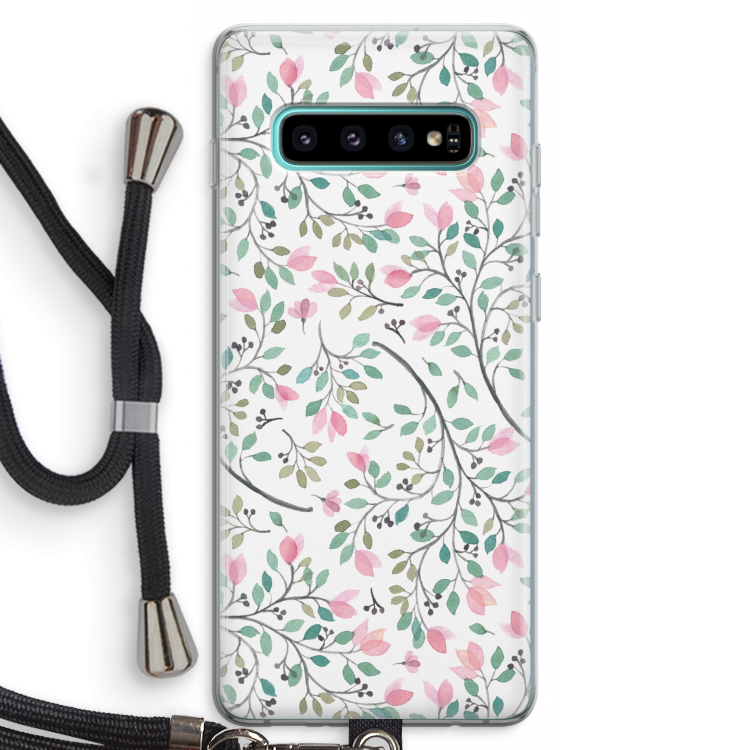 Sierlijke bloemen: Samsung Galaxy S10 Plus Transparant Hoesje met koord