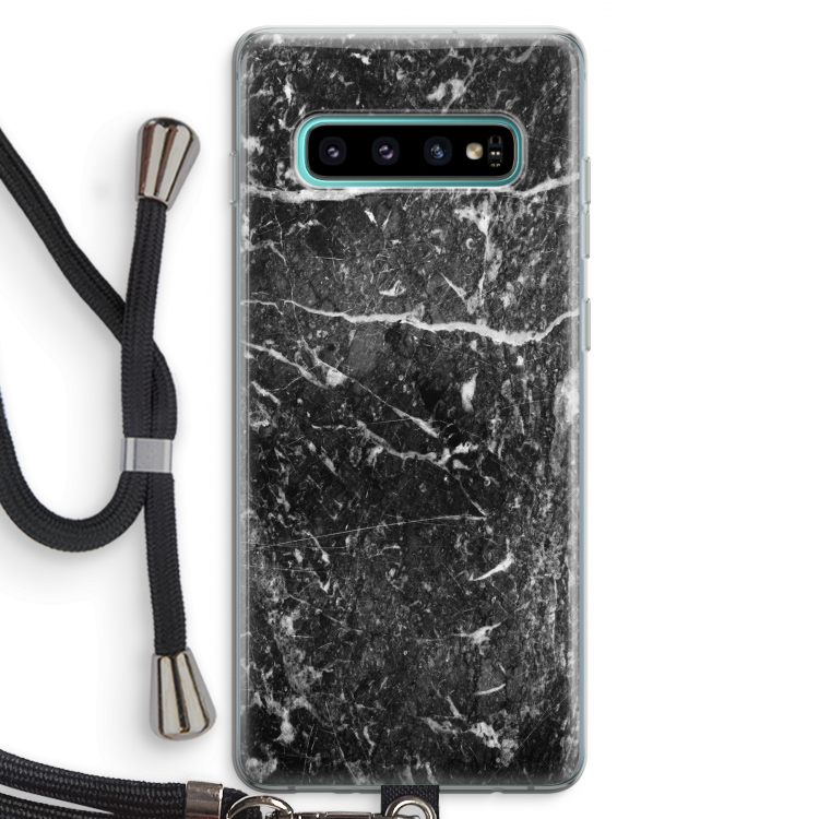 Zwart marmer: Samsung Galaxy S10 Plus Transparant Hoesje met koord