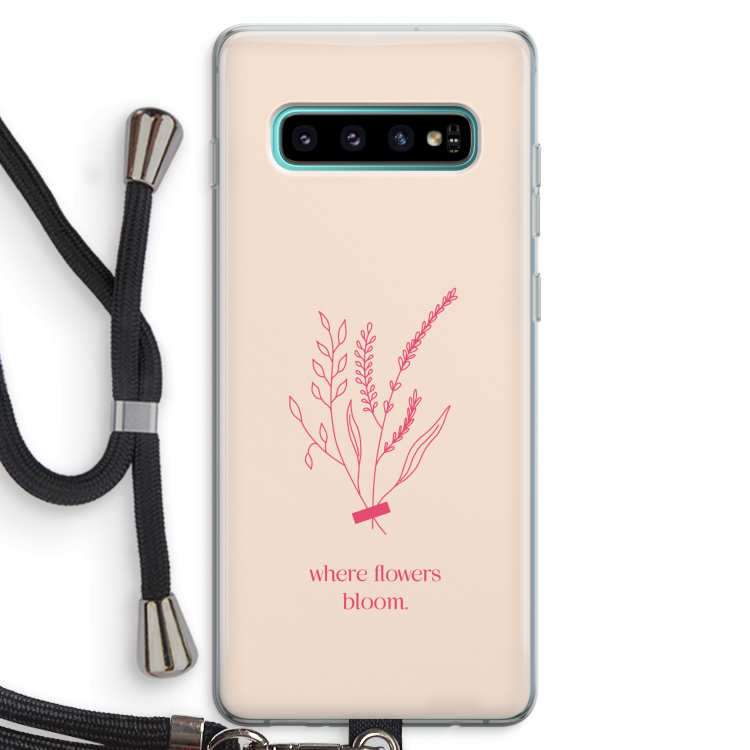 Where flowers bloom: Samsung Galaxy S10 Plus Transparant Hoesje met koord