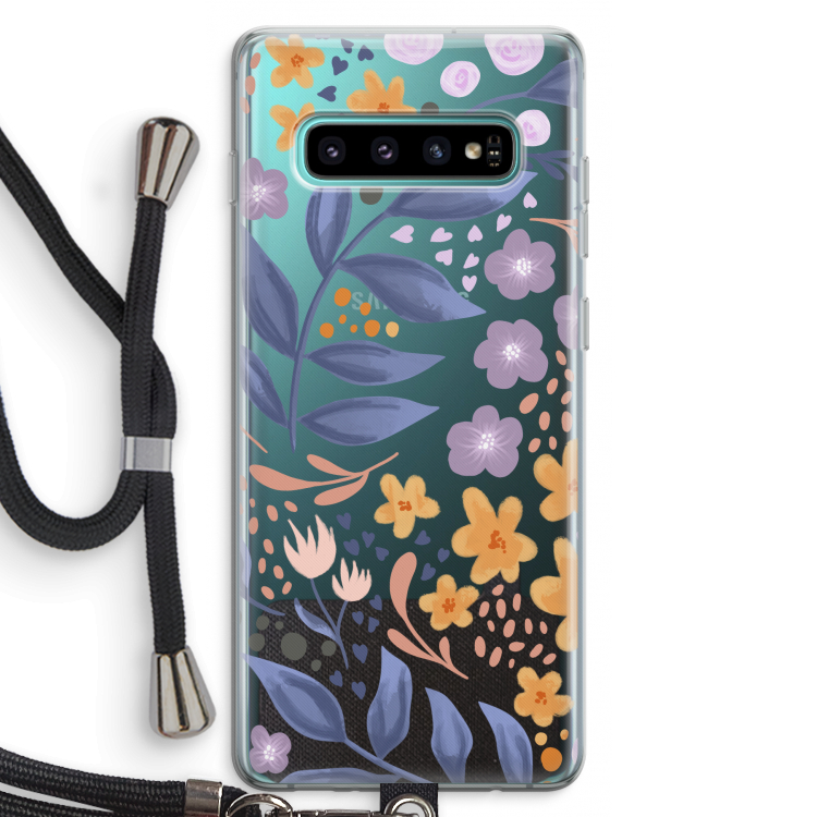 Flowers with blue leaves: Samsung Galaxy S10 Plus Transparant Hoesje met koord