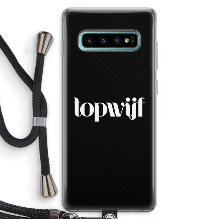 Topwijf Zwart: Samsung Galaxy S10 Plus Transparant Hoesje met koord