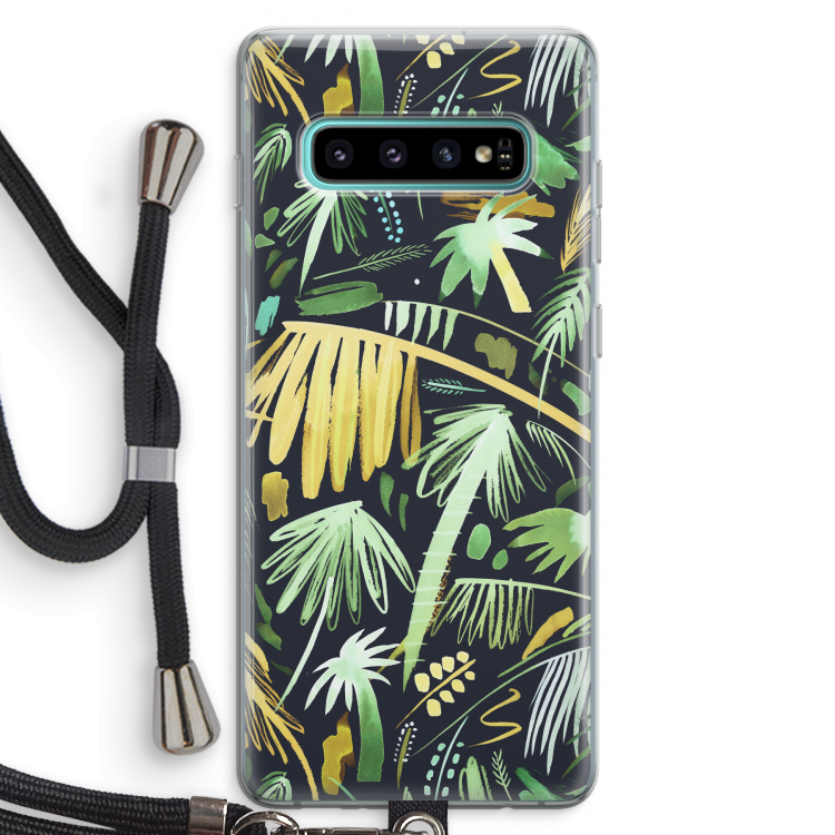 Tropical Palms Dark: Samsung Galaxy S10 Plus Transparant Hoesje met koord