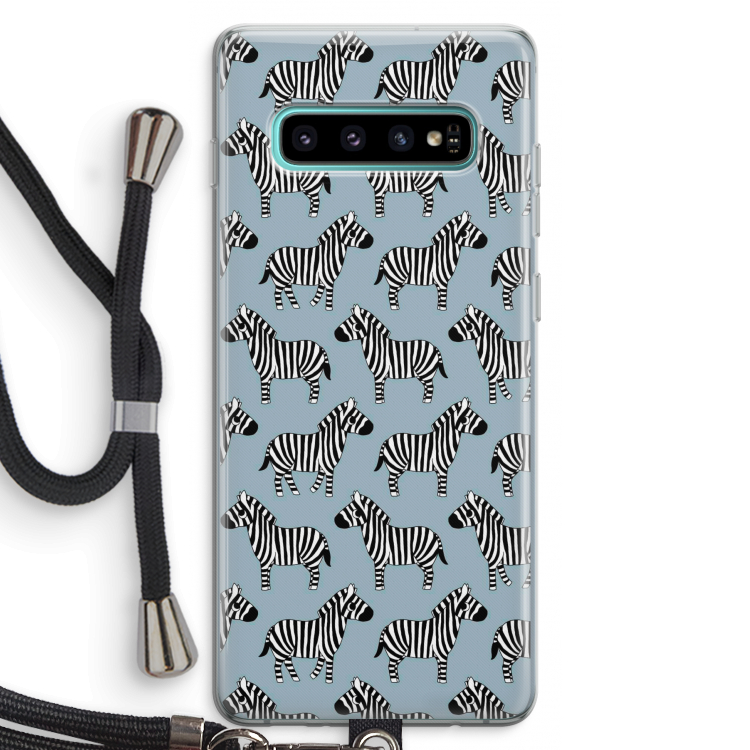 Zebra: Samsung Galaxy S10 Plus Transparant Hoesje met koord