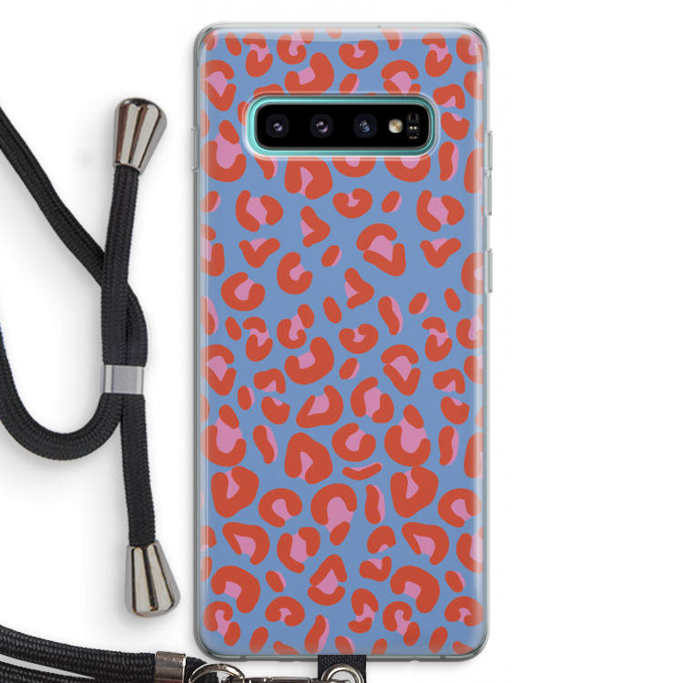 Leopard blue: Samsung Galaxy S10 Plus Transparant Hoesje met koord