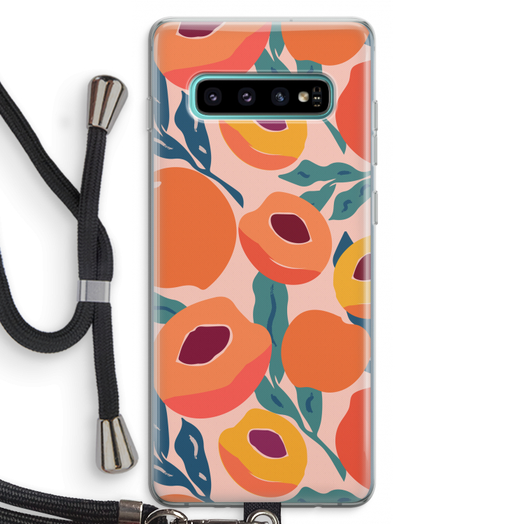 Perzik: Samsung Galaxy S10 Plus Transparant Hoesje met koord