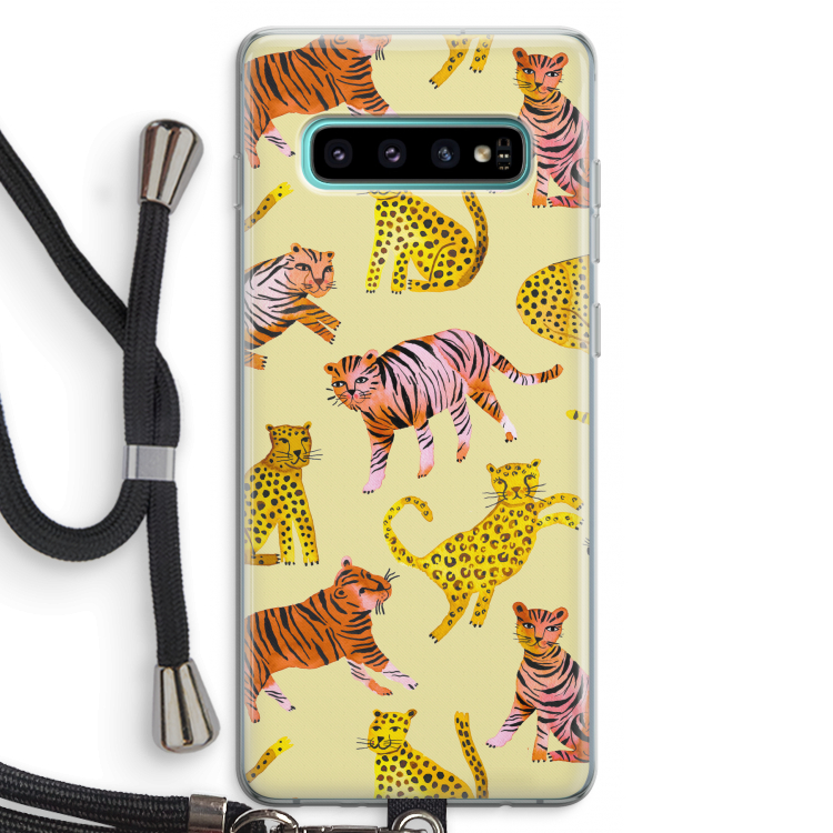 Cute Tigers and Leopards: Samsung Galaxy S10 Plus Transparant Hoesje met koord