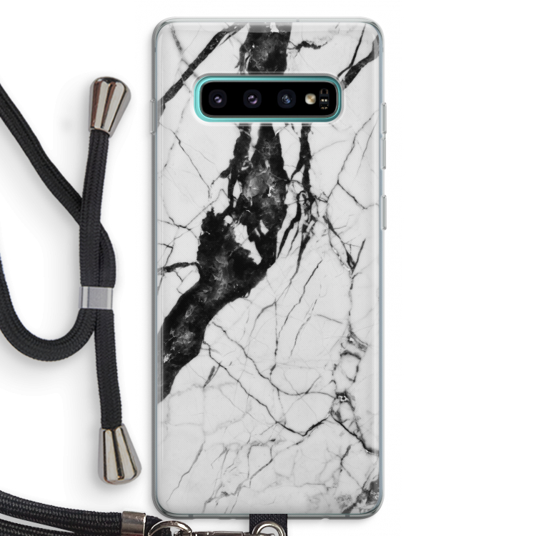 Witte marmer 2: Samsung Galaxy S10 Plus Transparant Hoesje met koord