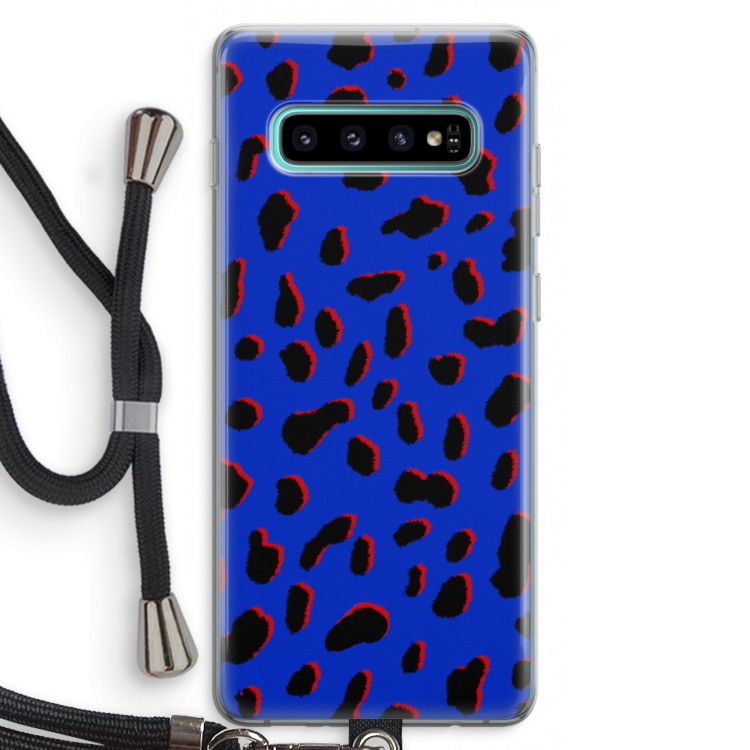 Blue Leopard: Samsung Galaxy S10 Plus Transparant Hoesje met koord