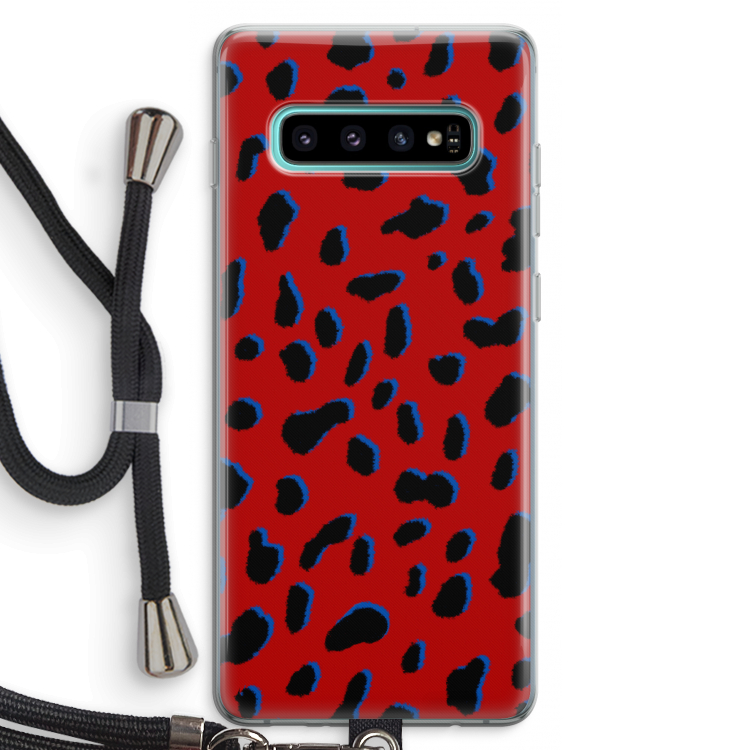 Red Leopard: Samsung Galaxy S10 Plus Transparant Hoesje met koord