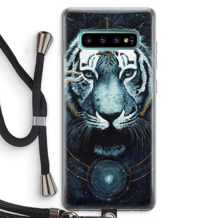 Darkness Tiger: Samsung Galaxy S10 Plus Transparant Hoesje met koord