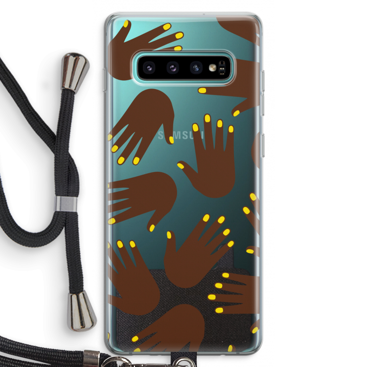 Hands dark: Samsung Galaxy S10 Plus Transparant Hoesje met koord