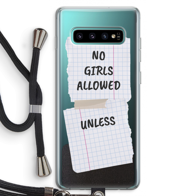 No Girls Allowed Unless: Samsung Galaxy S10 Plus Transparant Hoesje met koord
