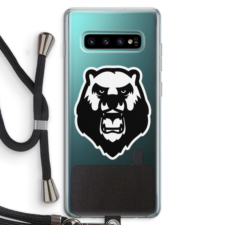Angry Bear (white): Samsung Galaxy S10 Plus Transparant Hoesje met koord