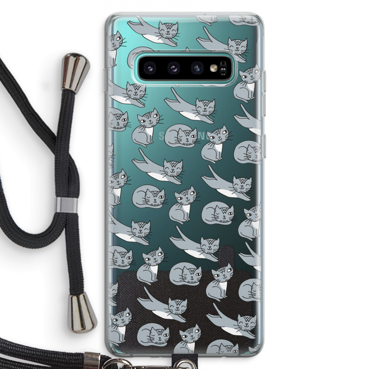 Poezen: Samsung Galaxy S10 Plus Transparant Hoesje met koord
