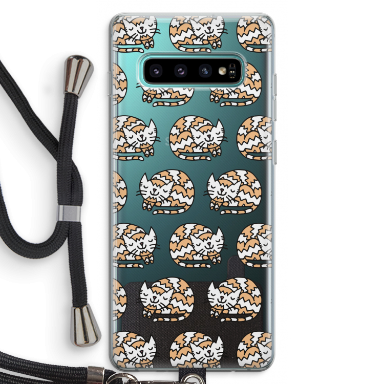 Slapende poes: Samsung Galaxy S10 Plus Transparant Hoesje met koord