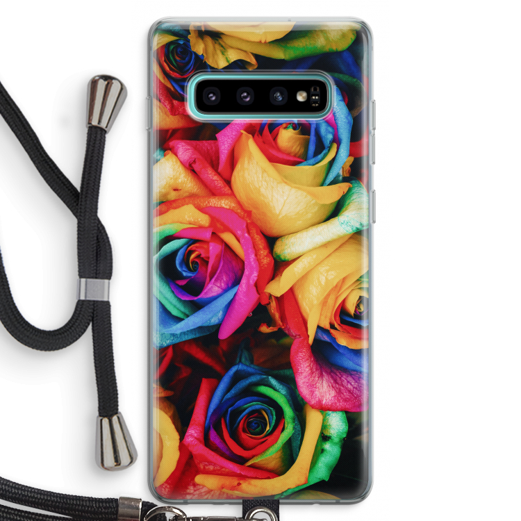 Neon bloemen: Samsung Galaxy S10 Plus Transparant Hoesje met koord
