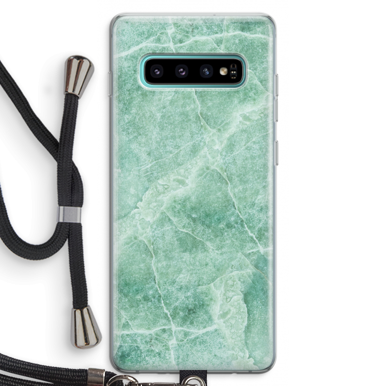 Groen marmer: Samsung Galaxy S10 Plus Transparant Hoesje met koord