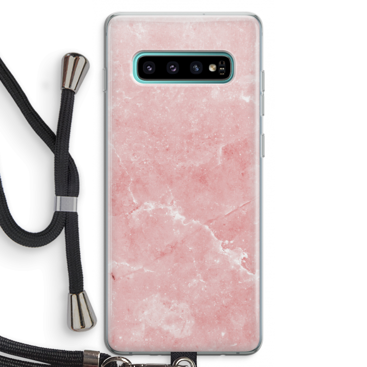 Roze marmer: Samsung Galaxy S10 Plus Transparant Hoesje met koord