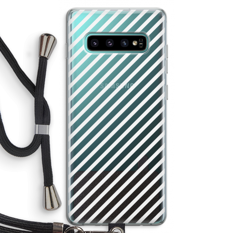 Strepen zwart-wit: Samsung Galaxy S10 Plus Transparant Hoesje met koord
