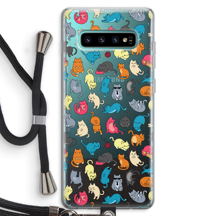 Kleurrijke katten: Samsung Galaxy S10 Plus Transparant Hoesje met koord