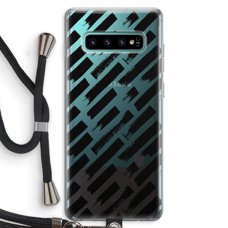 Zwarte vegen: Samsung Galaxy S10 Plus Transparant Hoesje met koord