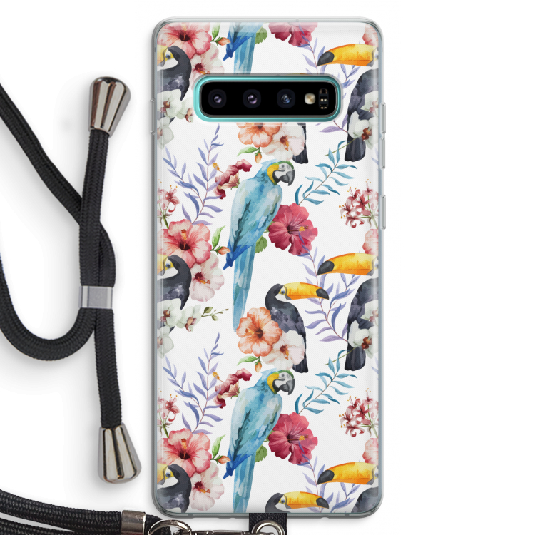Bloemen tukan: Samsung Galaxy S10 Plus Transparant Hoesje met koord