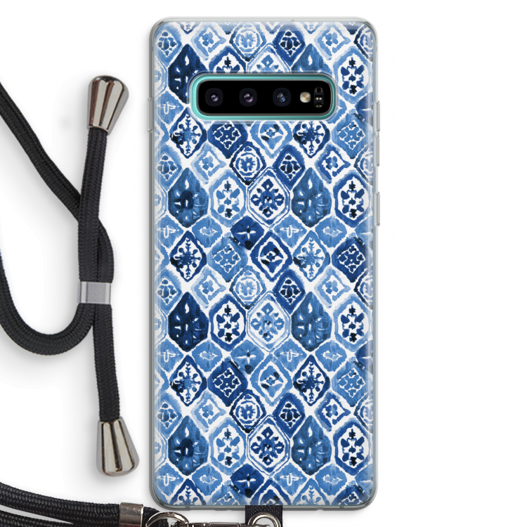 Blauw motief: Samsung Galaxy S10 Plus Transparant Hoesje met koord