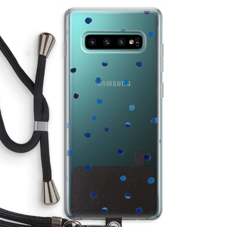 Blauwe stippen: Samsung Galaxy S10 Plus Transparant Hoesje met koord
