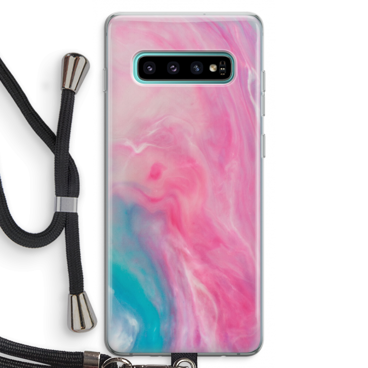 Roze explosie: Samsung Galaxy S10 Plus Transparant Hoesje met koord