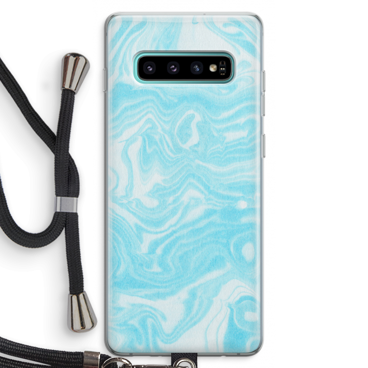 Waterverf blauw: Samsung Galaxy S10 Plus Transparant Hoesje met koord