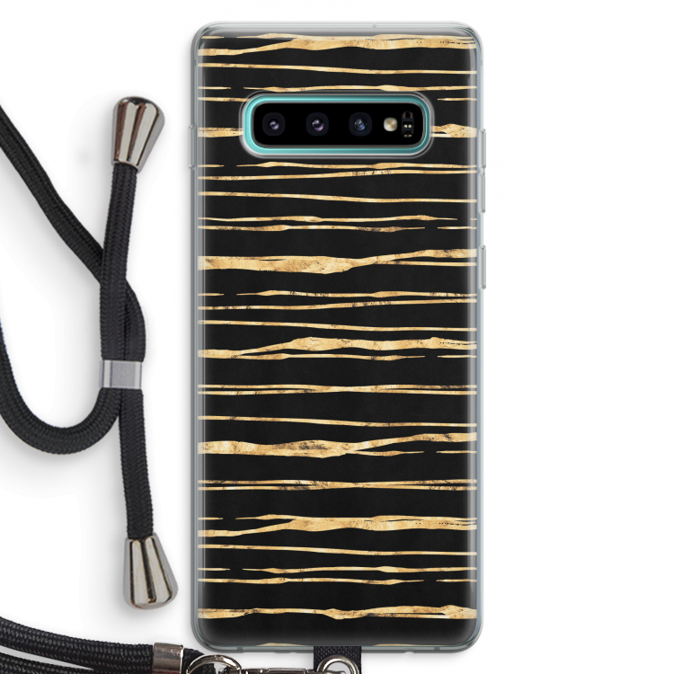 Gouden strepen: Samsung Galaxy S10 Plus Transparant Hoesje met koord