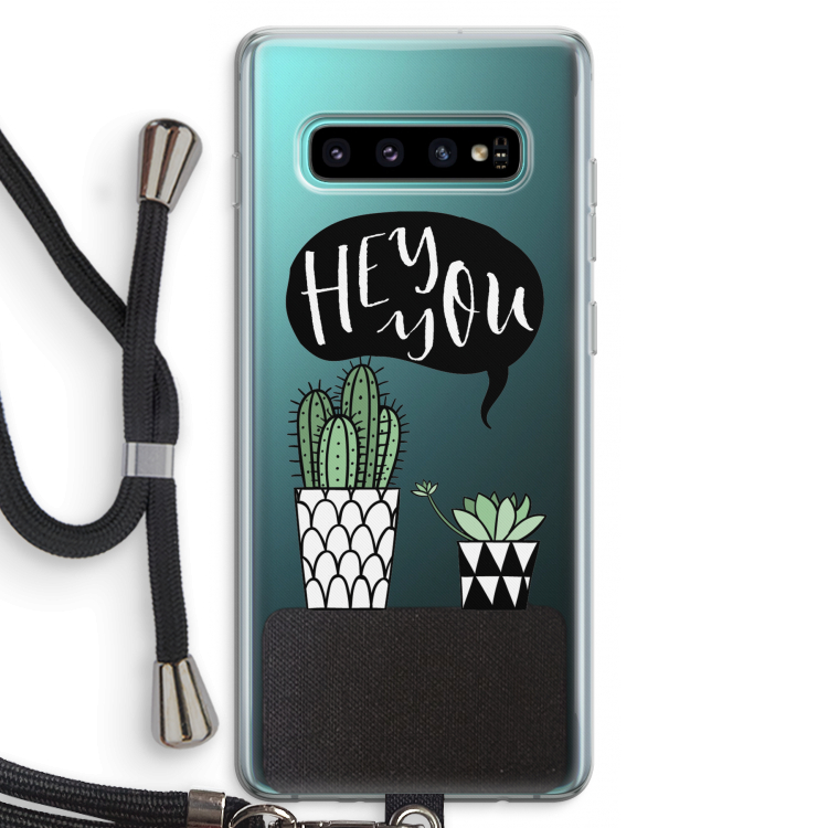 Hey you cactus: Samsung Galaxy S10 Plus Transparant Hoesje met koord