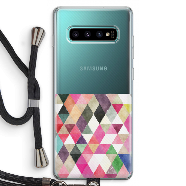 Gekleurde driehoekjes: Samsung Galaxy S10 Plus Transparant Hoesje met koord