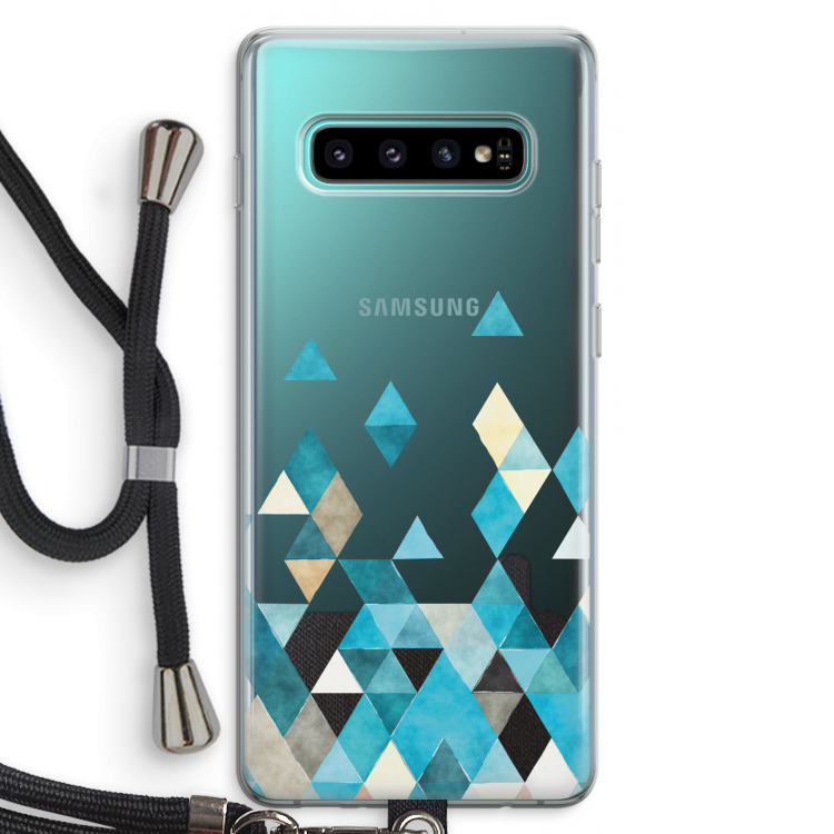 Gekleurde driehoekjes blauw: Samsung Galaxy S10 Plus Transparant Hoesje met koord