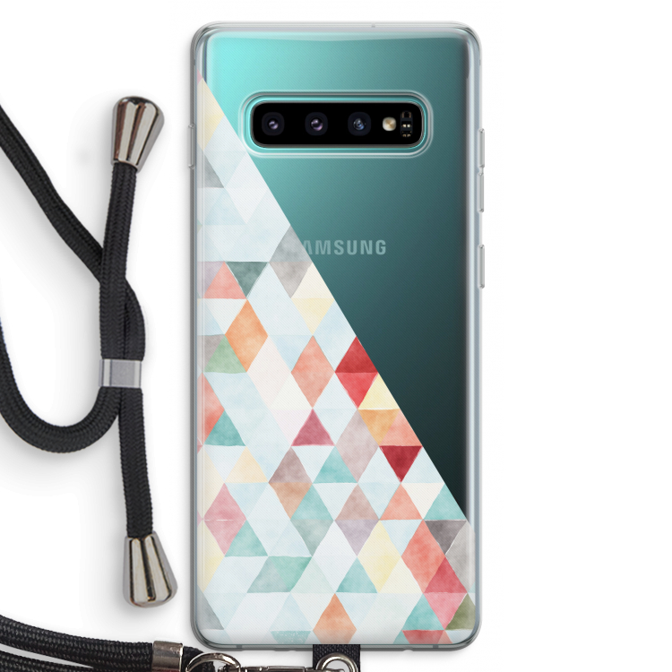 Gekleurde driehoekjes pastel: Samsung Galaxy S10 Plus Transparant Hoesje met koord