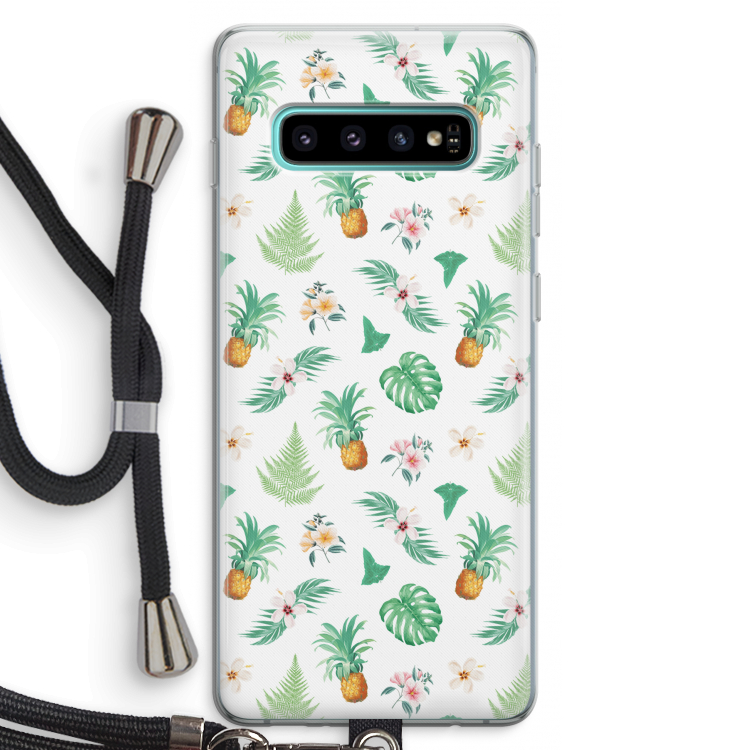Ananas bladeren: Samsung Galaxy S10 Plus Transparant Hoesje met koord