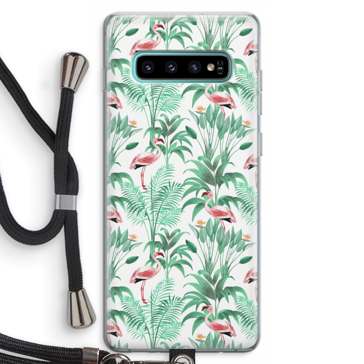 Flamingo bladeren: Samsung Galaxy S10 Plus Transparant Hoesje met koord