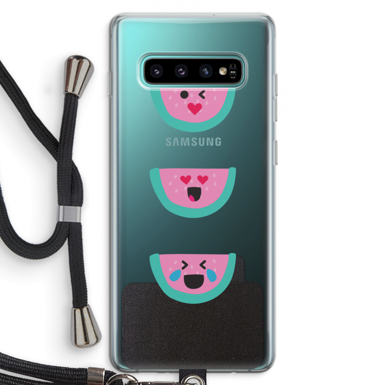 Smiley watermeloen: Samsung Galaxy S10 Plus Transparant Hoesje met koord