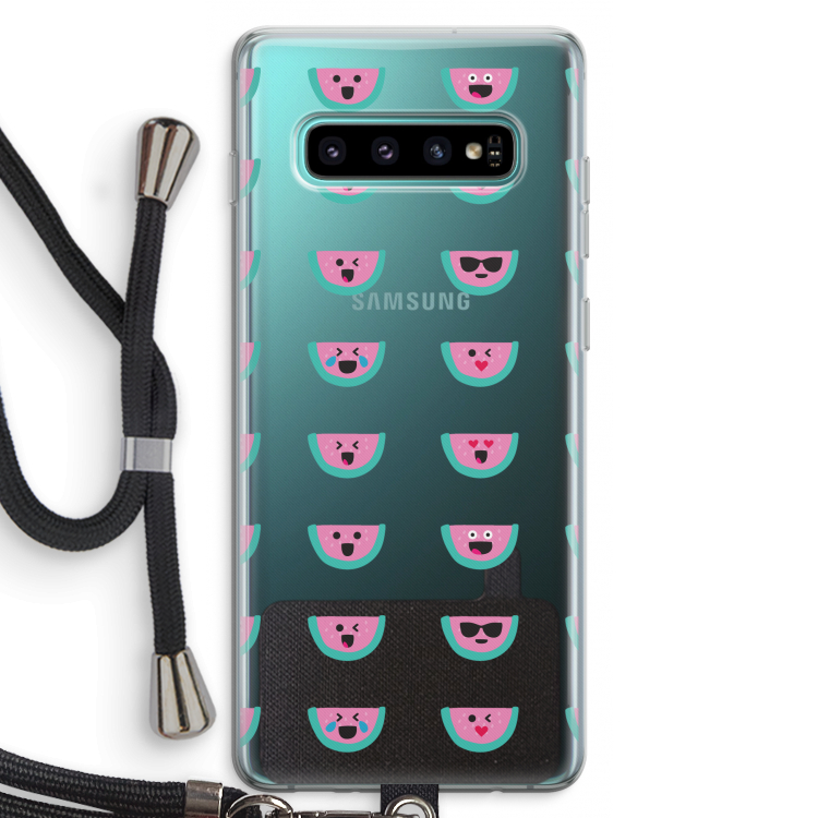 Smiley watermeloenprint: Samsung Galaxy S10 Plus Transparant Hoesje met koord